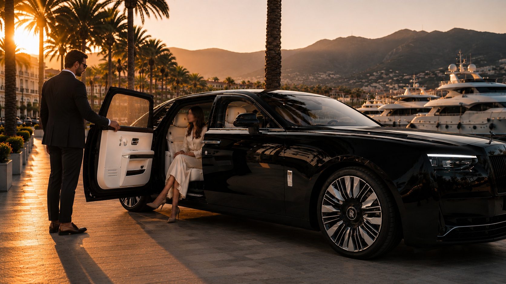 Chauffeured Rolls-Royce Phantom on the Marbella coastline